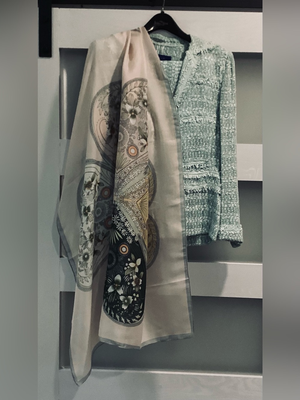 100% Silk Paisley Scarf with Neutral Print